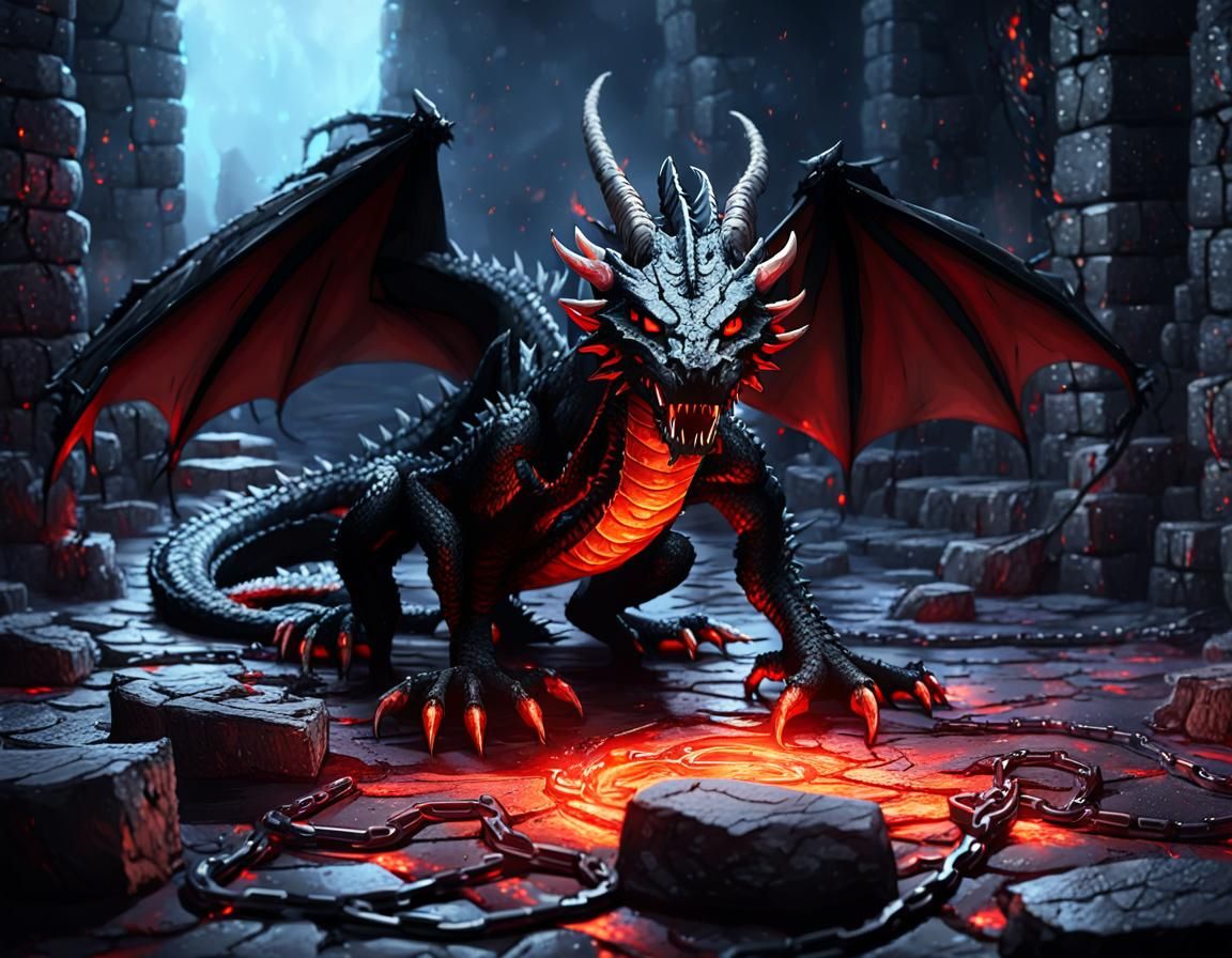 Defeated Black Dragon in Dark Fantasy Art Style