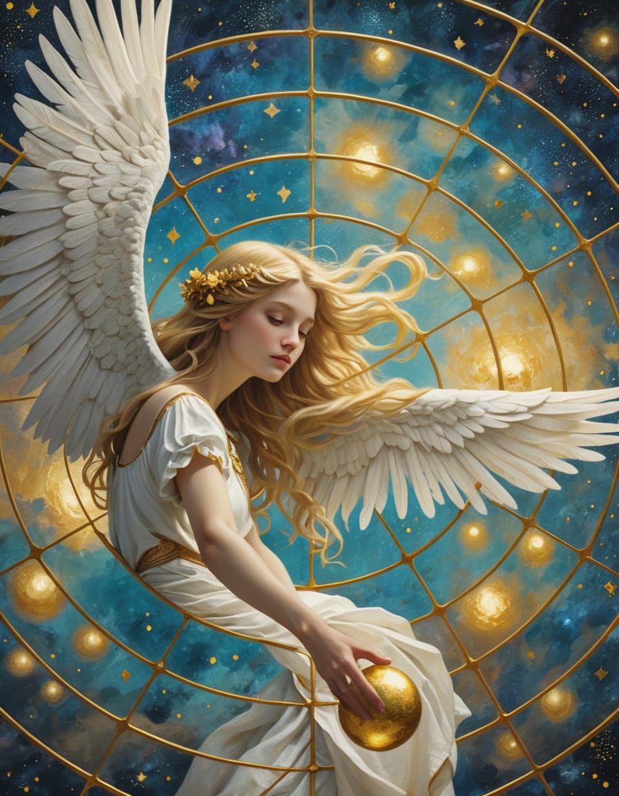 Angel Ascends to Celestial Realm in Golden Glow