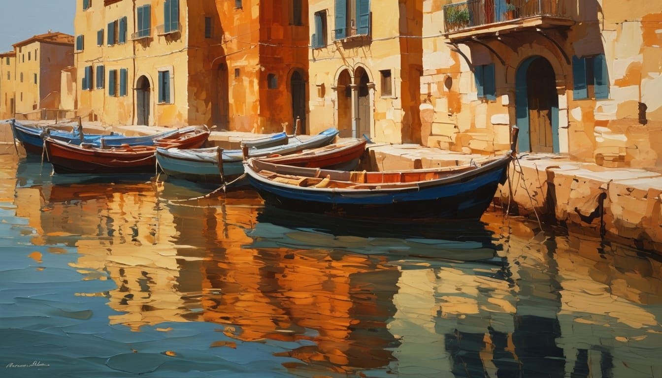 Tuscan Harbor Watercolor Impressionist Painting