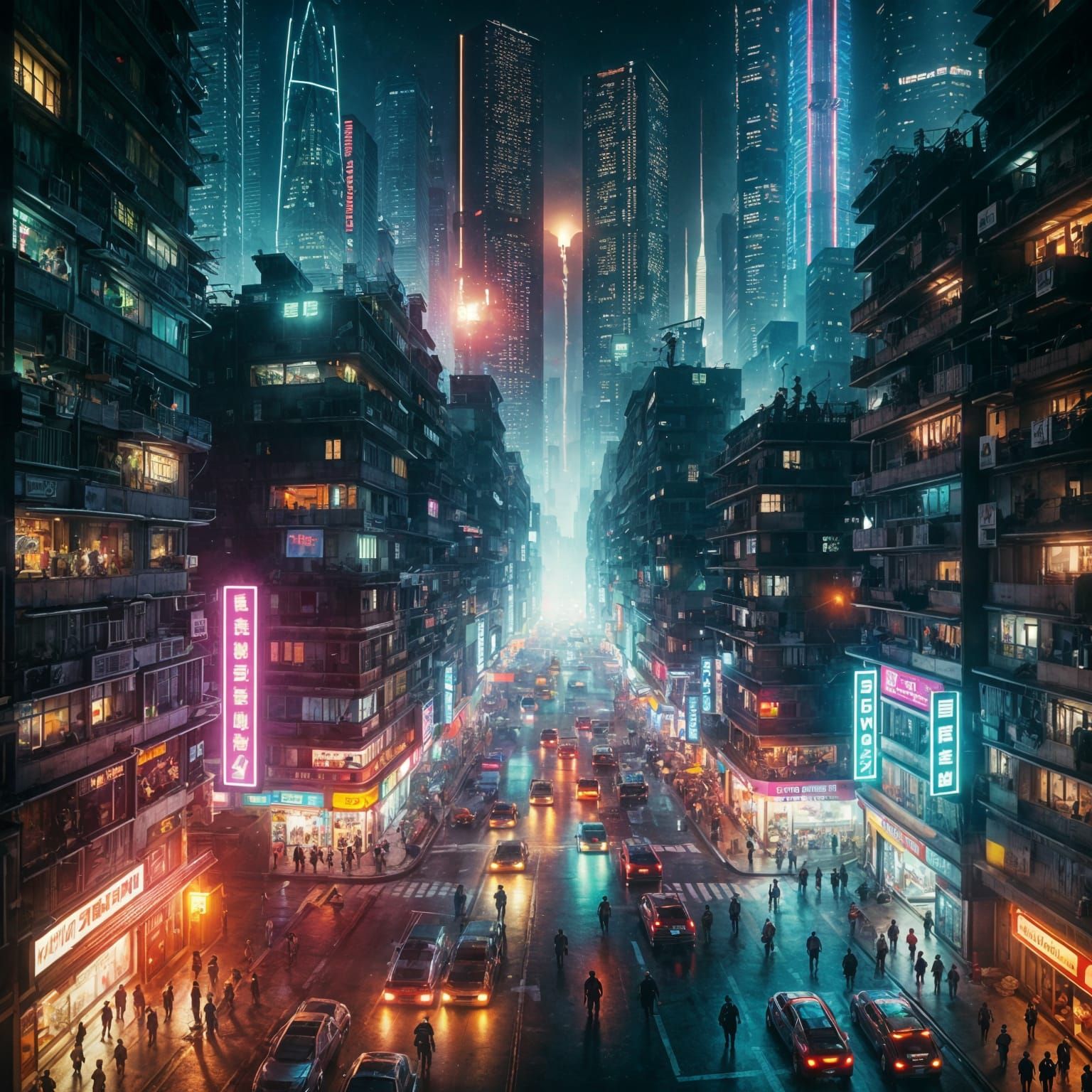 Cyberpunk City Street Fight at Night