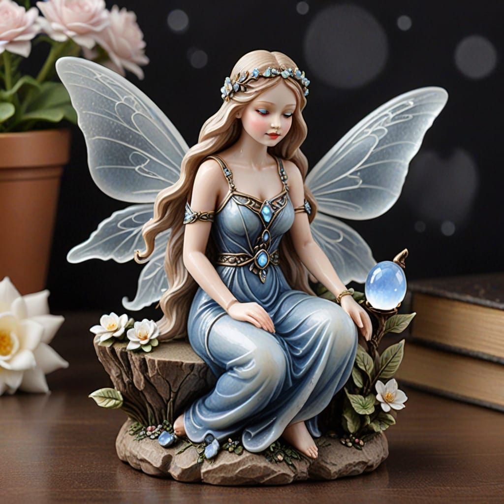 Moonstone Fairy Figurine: Gemstone Art