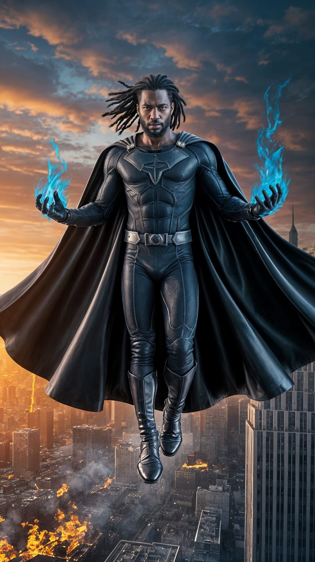 Fiery Supervillain Cleanses City with Blue Flames