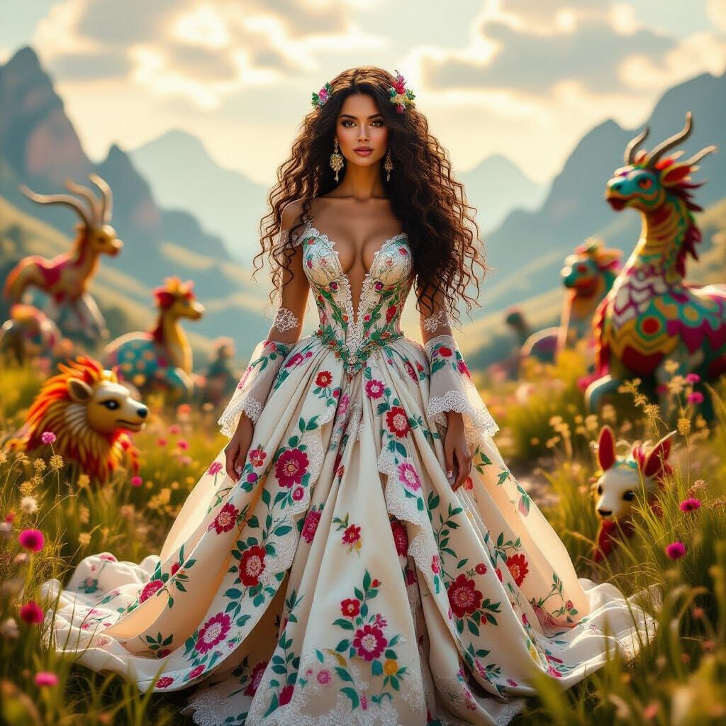 Woman in Dreamlike Landscape, as Folk-Art Impressionism