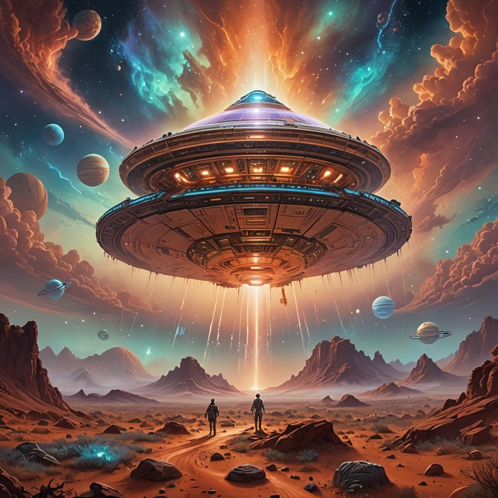 UFO Landing on Mars in Astral Illustration