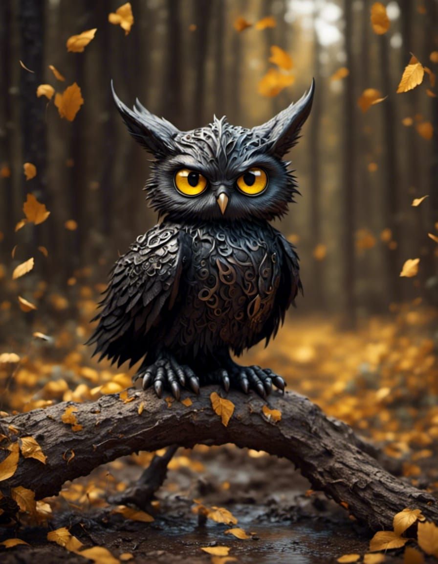 Dragon Cat-Owl in Steampunk Fantasy Style