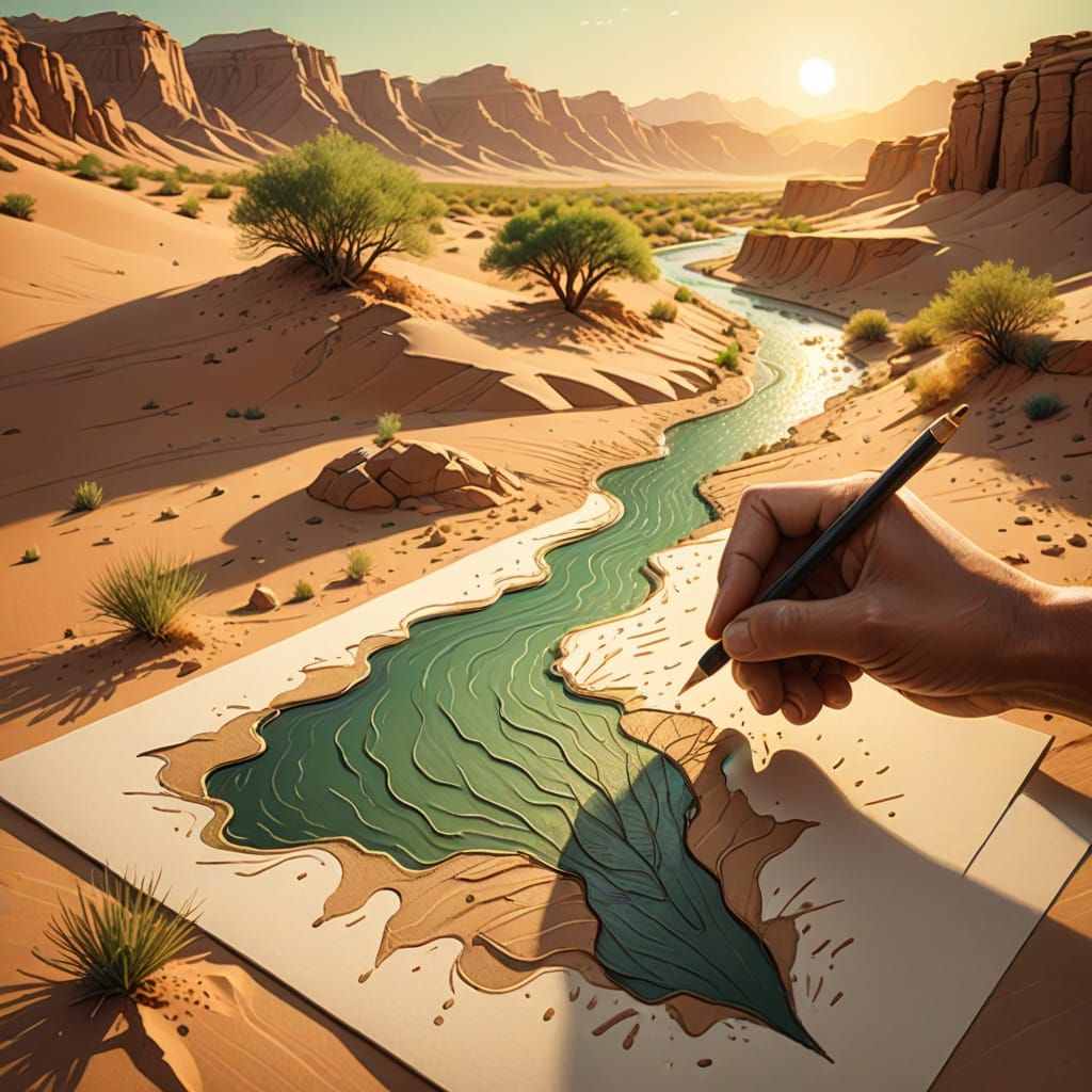 Hand Drawing Life Into Desert Landscape, Concept Art