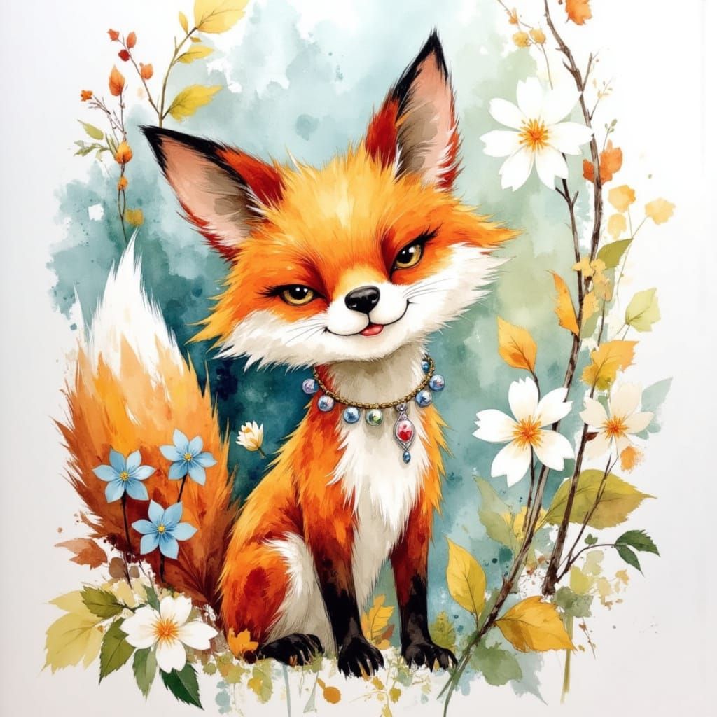Playful Fox in Watercolor Sketch Style