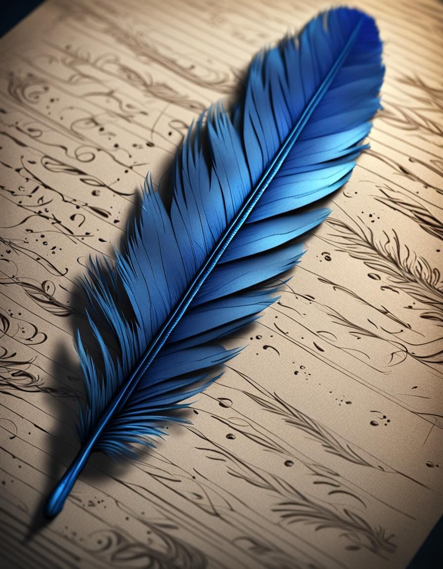Intricate Blue Feather Drawing: Macro Photography in HDR