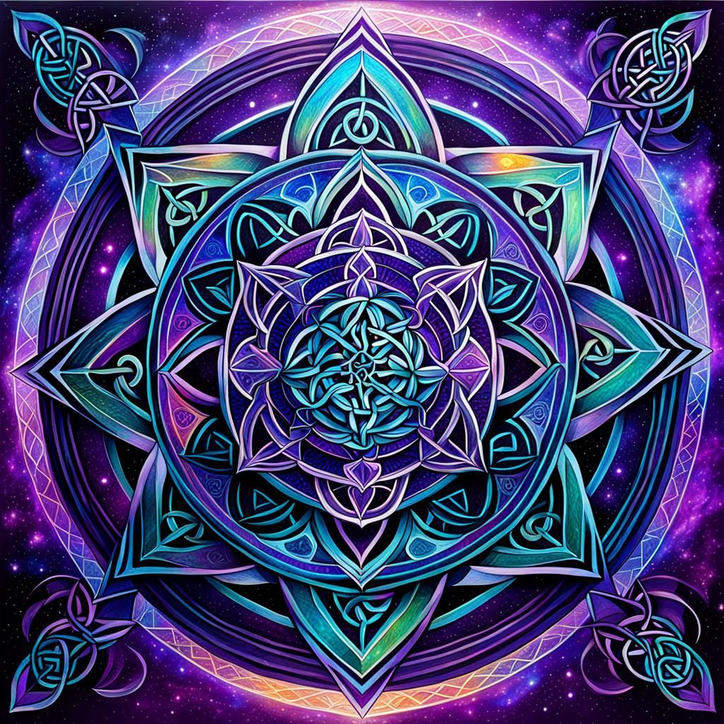 Holographic Celtic Sacred Geometry in Mixed Media