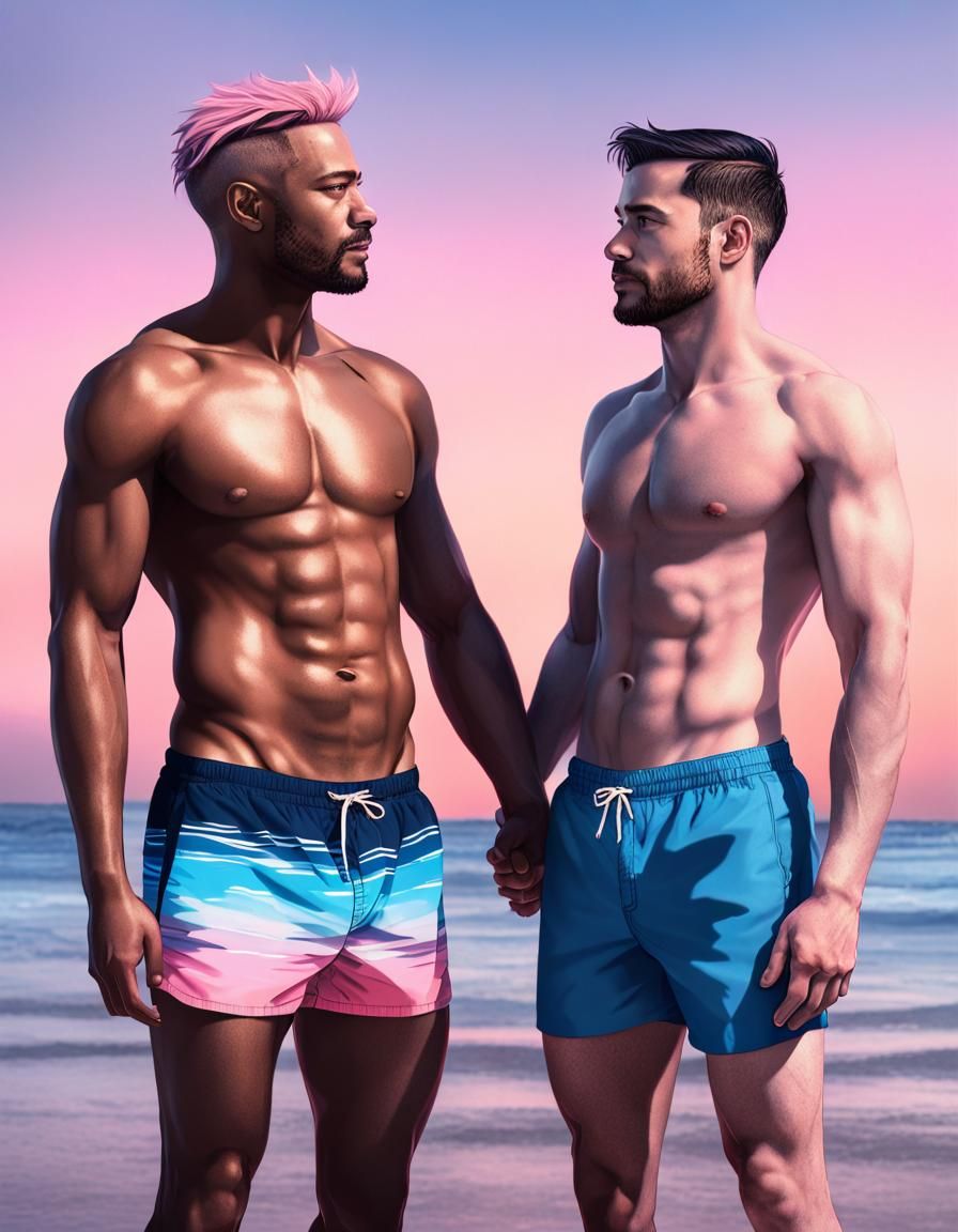 Romantic Beach Sunset Portrait of Gay Couple