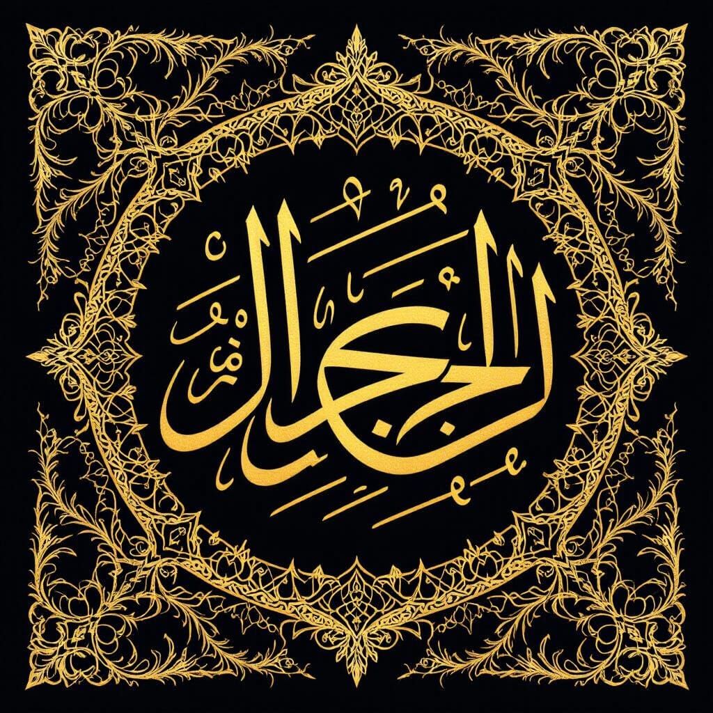 Elegant Arabic Calligraphy with Golden Ink on Black Paper
