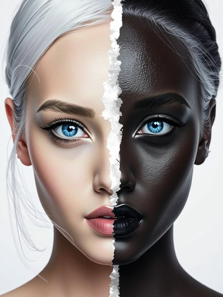 Yin Yang Woman: Hyperrealistic Splash Art Portrait