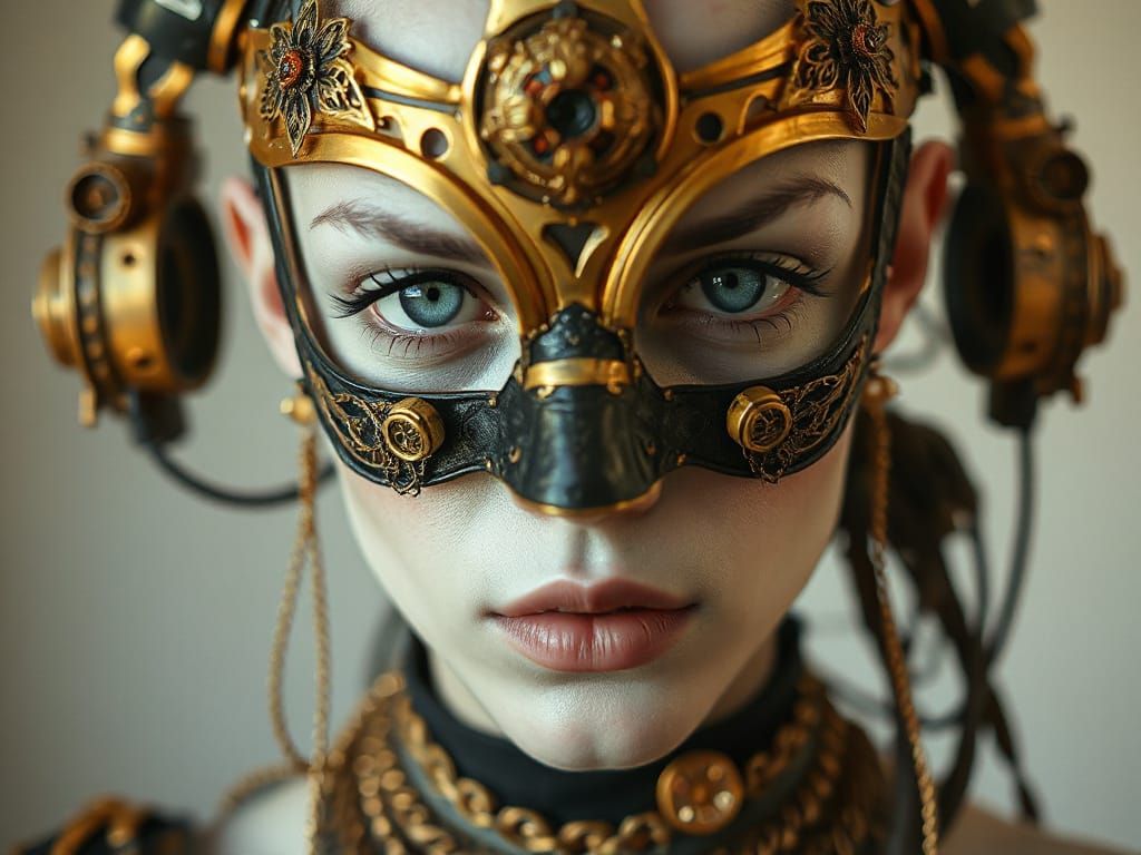 Biopunk Androgyne with Mask in Style of Luis Royo