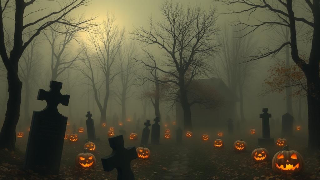 Eerie Jack O'Lantern Graveyard in Gothic Horror Style