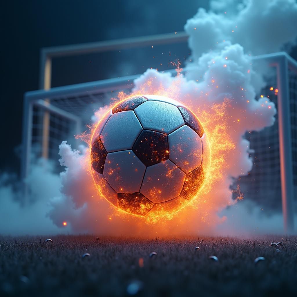 Fiery Soccer Ball in Icy Flight