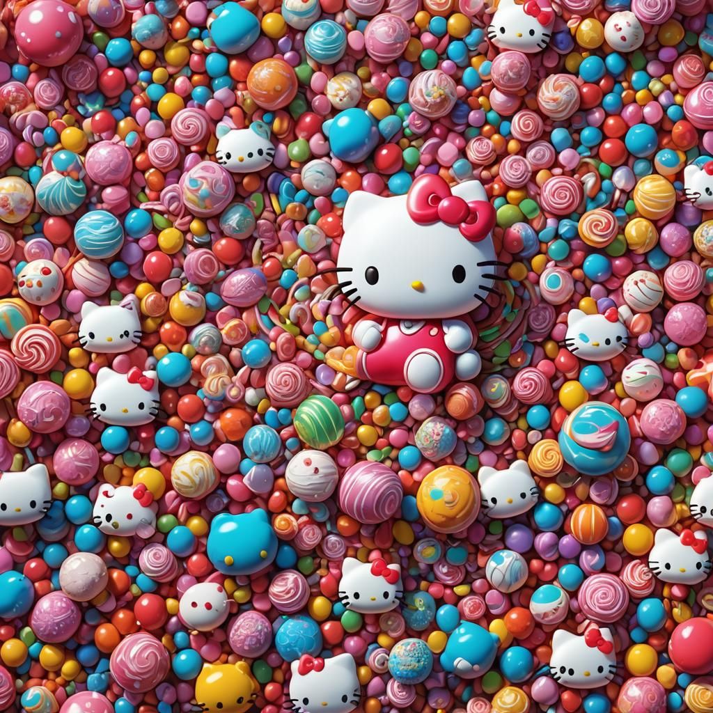 Hello Kitty in a Colorful Candy Dreamscape