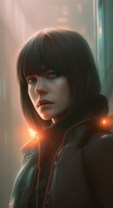 Woman with Mechanical Arm in Cyberpunk Style