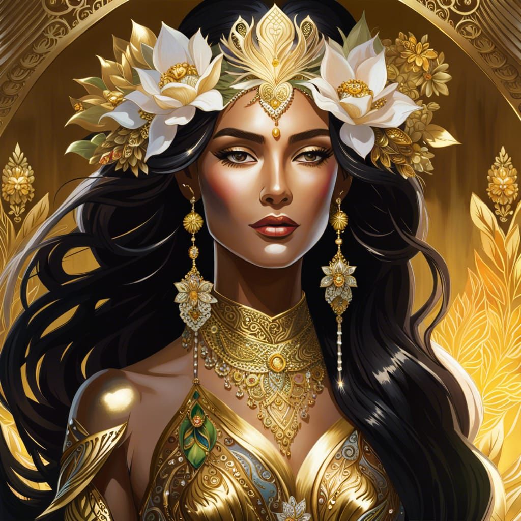 Elf Queen in Gold and Silver Comic Art