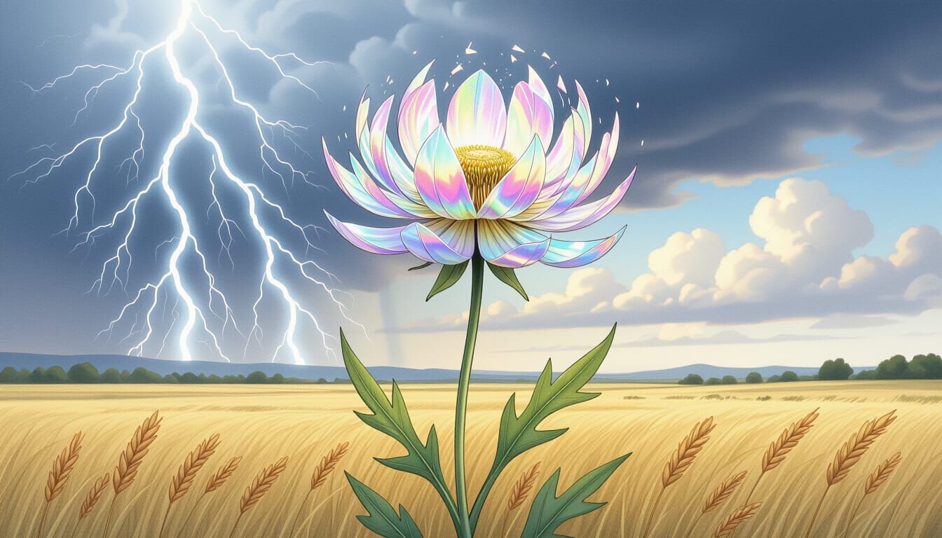 Skysteel Bloom: Metallic Flower in Electric Plains