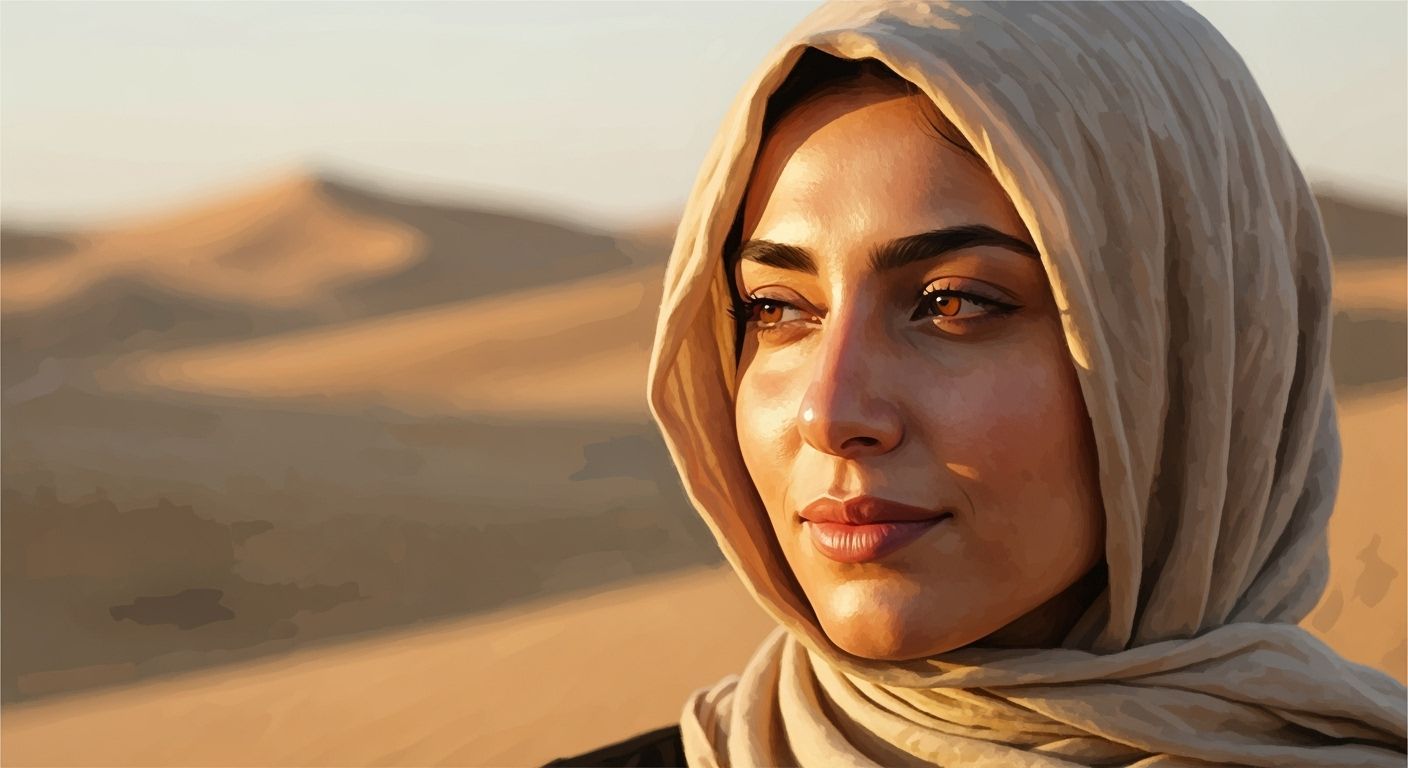 Middle Eastern Woman in Desert Sunset Light