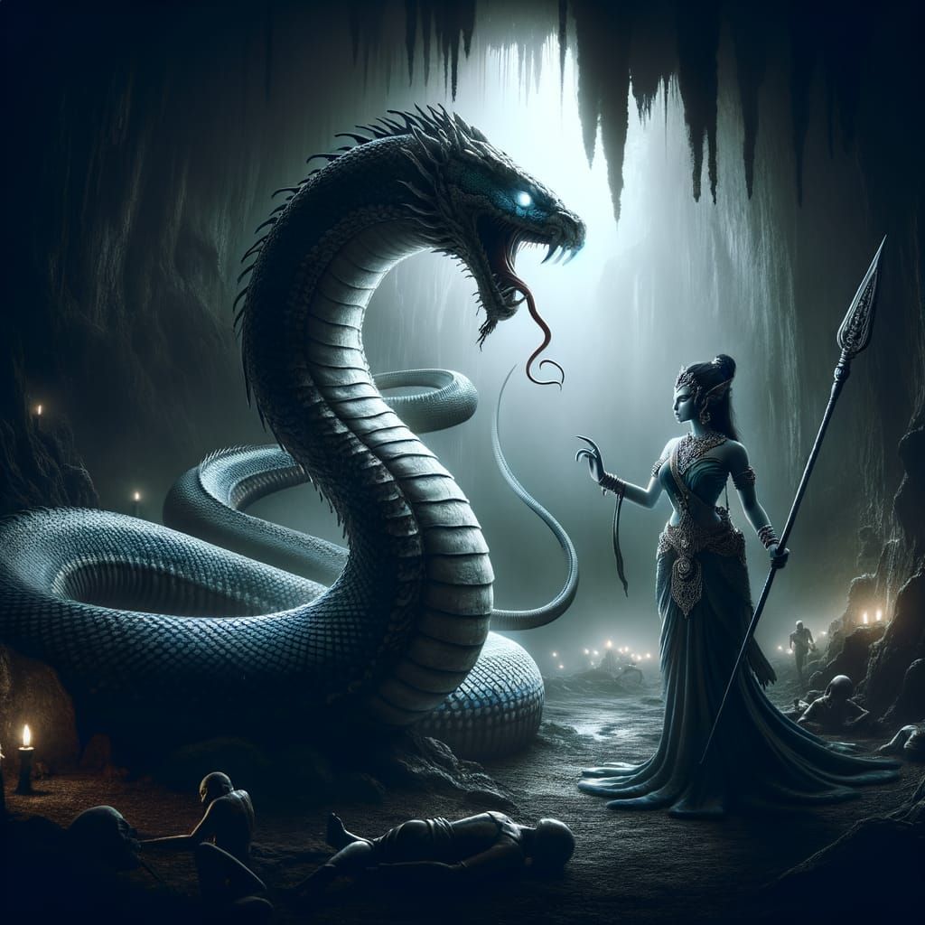 Captivating Naga in Cavernous Setting