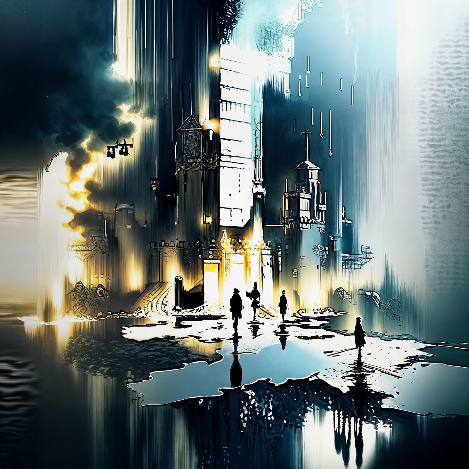 Abstract Geometric Art with Dark Green and Beige Tones