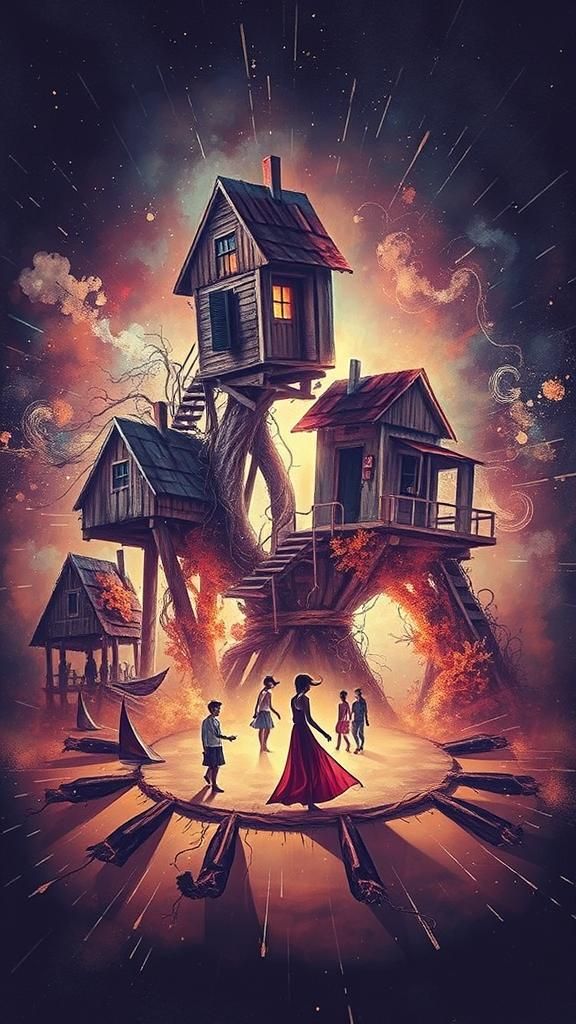 Island House in Action Painting Style