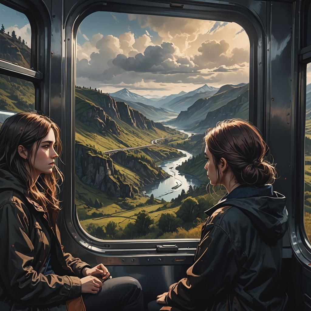 Sad Girl Views Landscape: Hand-Drawn Matte Painting