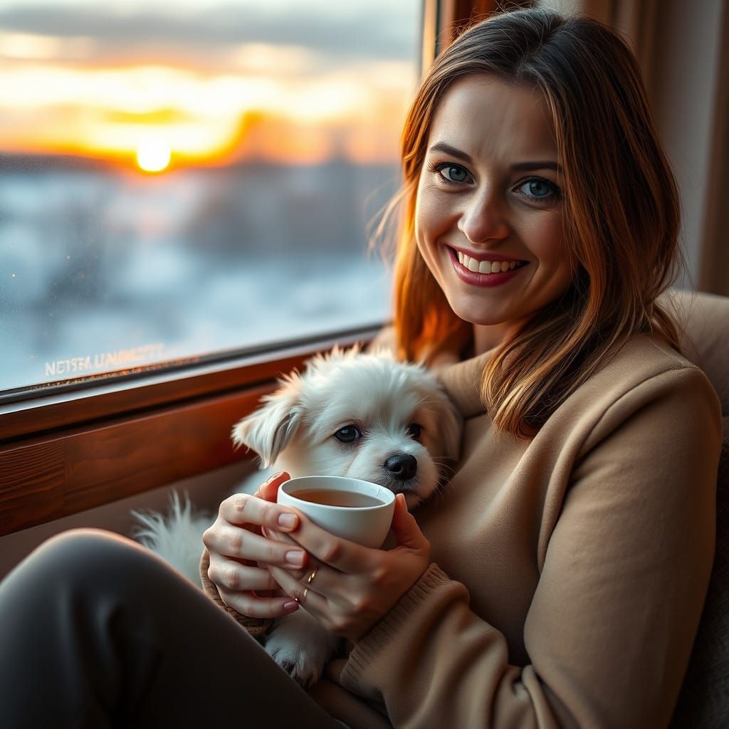 Warm Smile, Cozy Winter Moment, Soft Golden Light
