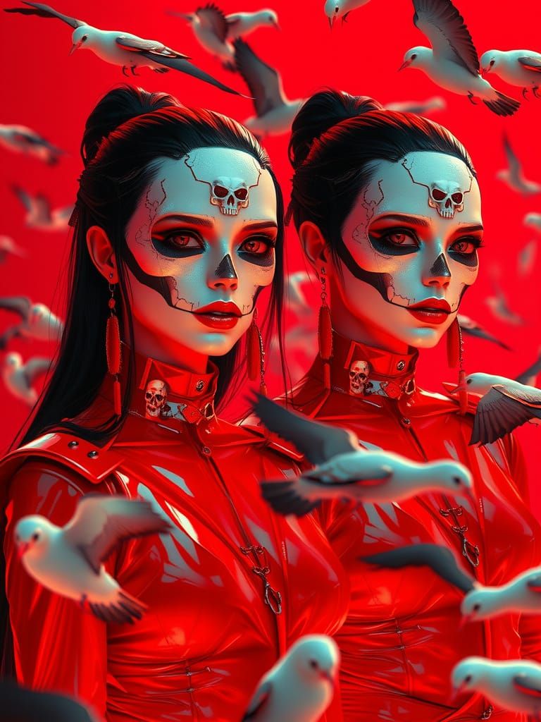 Neon Priestesses in Futuristic World, Kano Motonobu Style