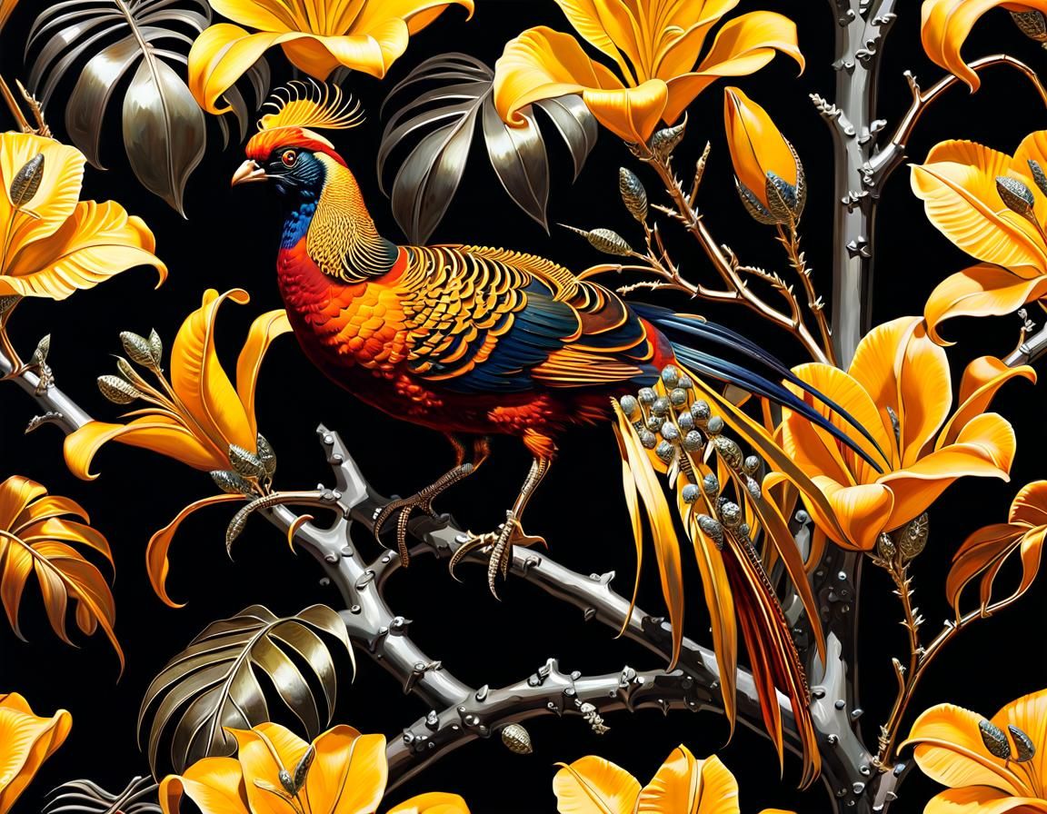 Elegant Pheasant in Dark Academia Oil Painting