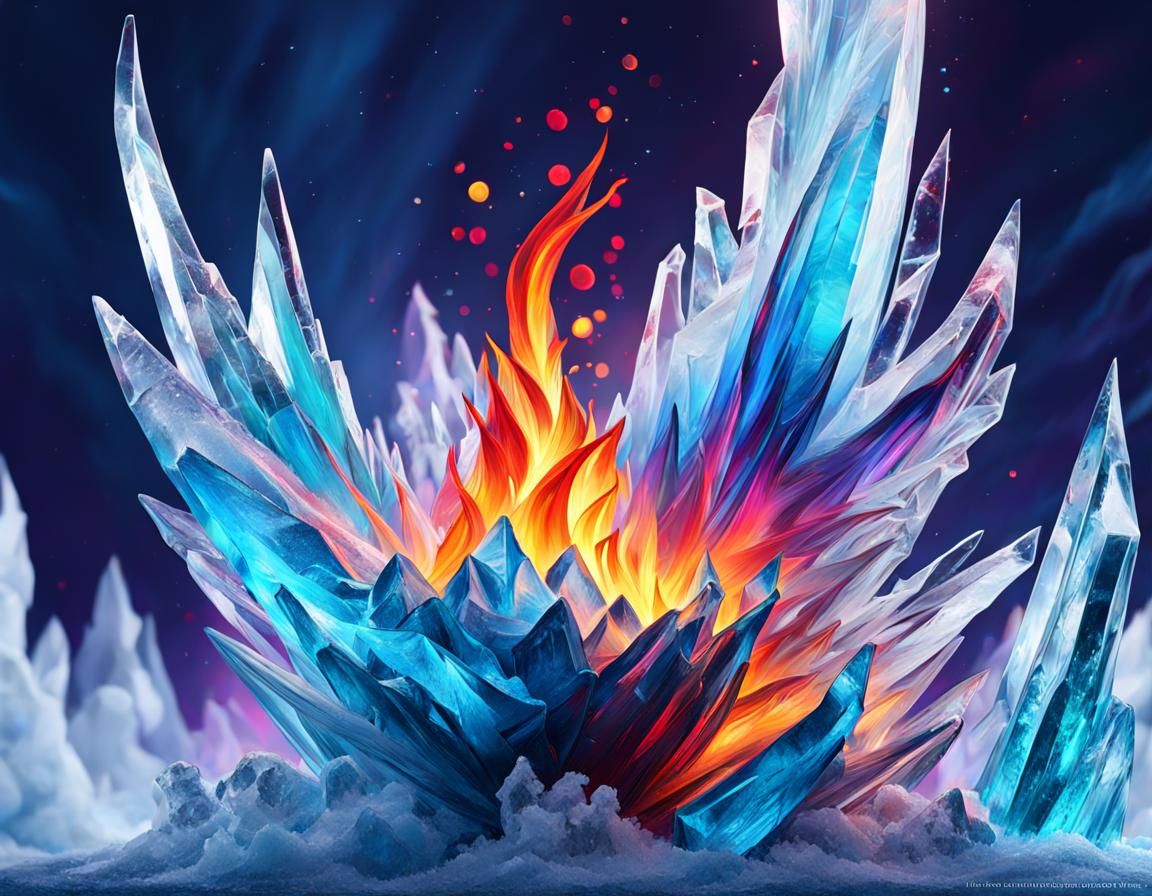 Frozen Fire Ice Sculpture: Digital Painting