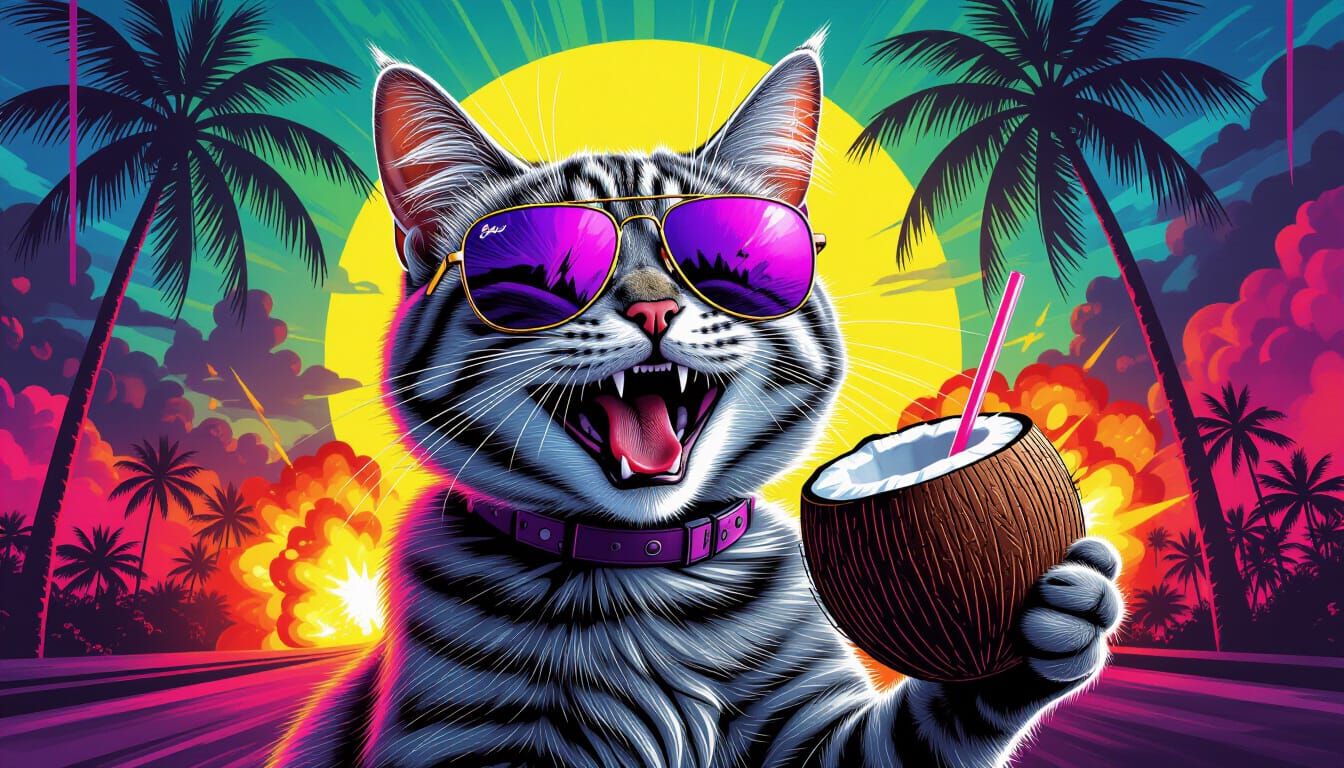Cat with Sunglasses in Cyberpunk Graffiti Art