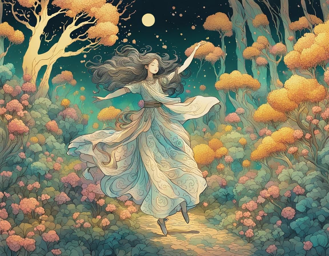 Enchanted Forest Spirit in Dynamic Ink Sketching