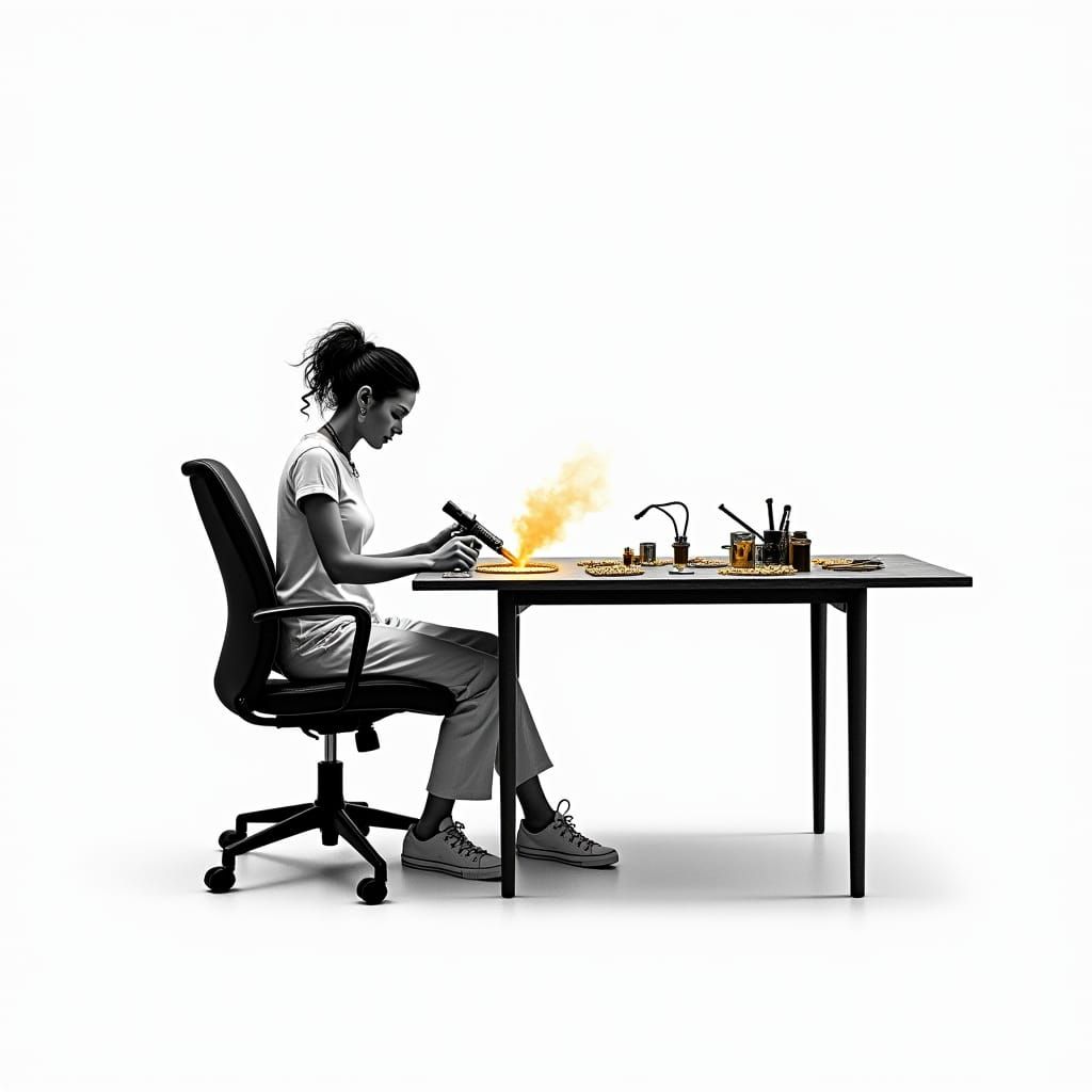 Elegant Woman Jewelry Maker in Charcoal Illustration