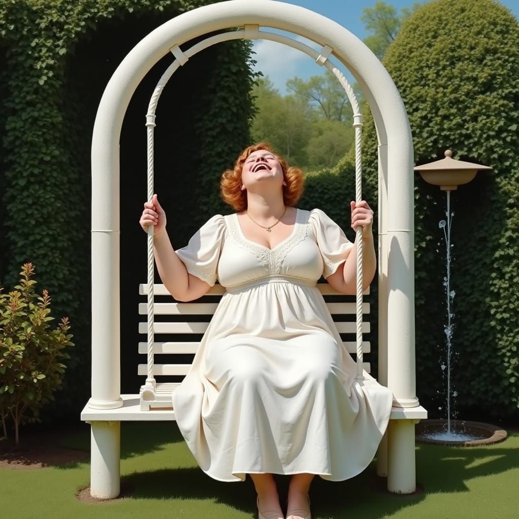 Plus-Sized Woman in Vintage 60s Pulp Style Garden Scene