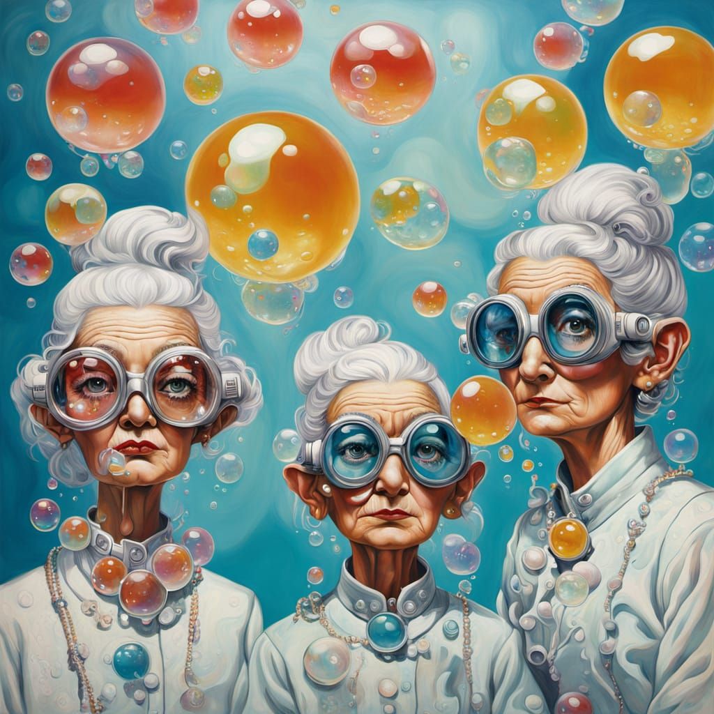 Bubble Gnomes in Surrealist Oil Painting Style