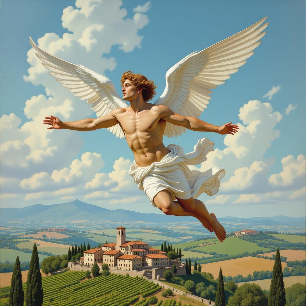 Surreal Angel Over Italian Countryside