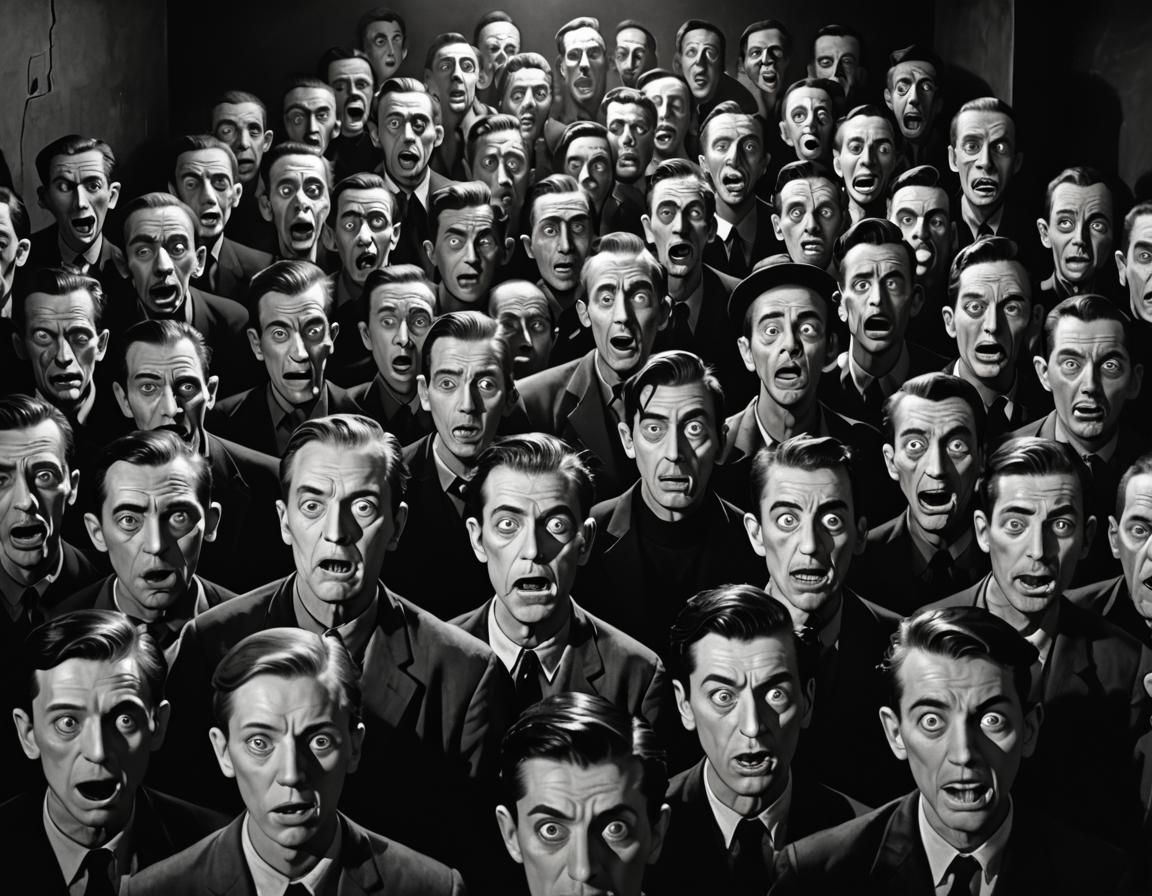 Surreal Fauvist Scene: Mockery in a Crowd