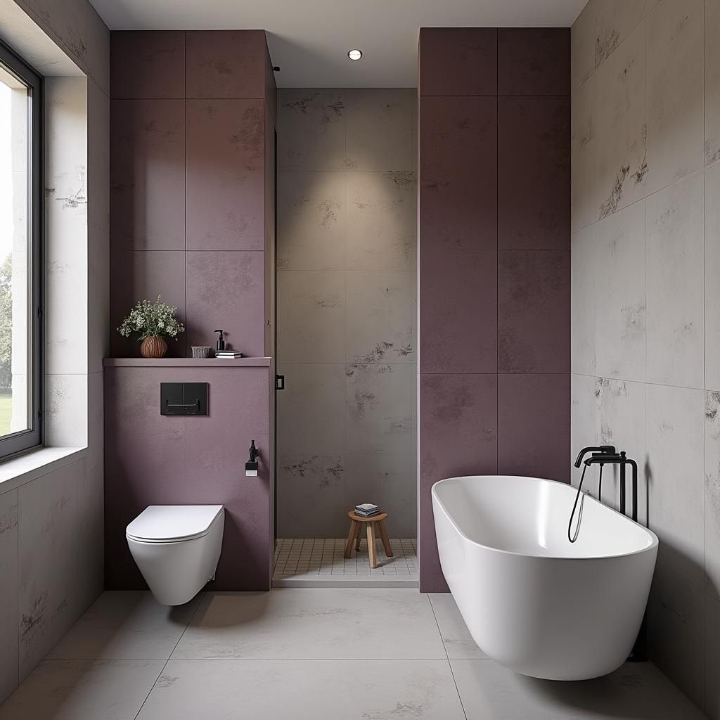 Cozy Minimalist Bathroom in Plum and Grey