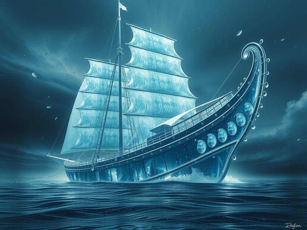 Ethereal Drakkar Rises from the Sea in a Mesmerizing Watercr...