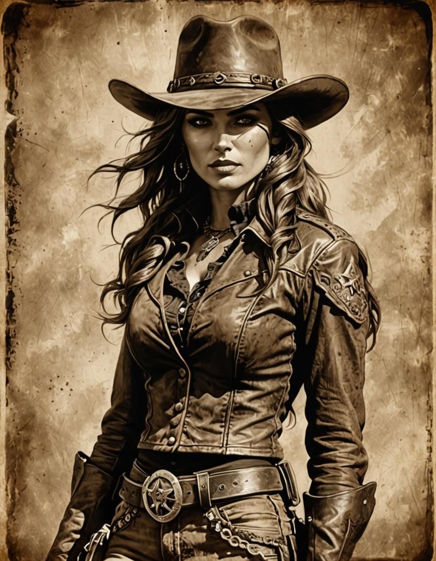 Sepia Portrait of a Wild West Female Outlaw