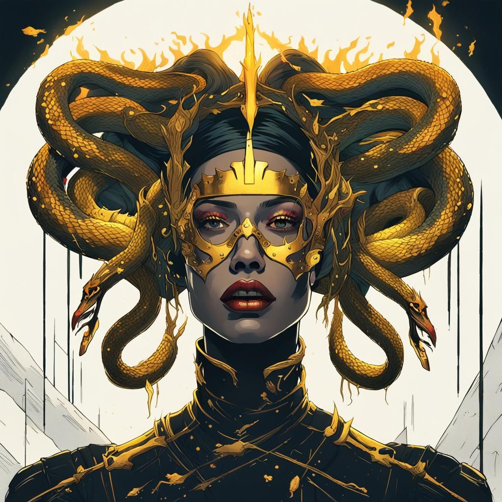 Two-Headed Snake Queen in Cyberpunk Style