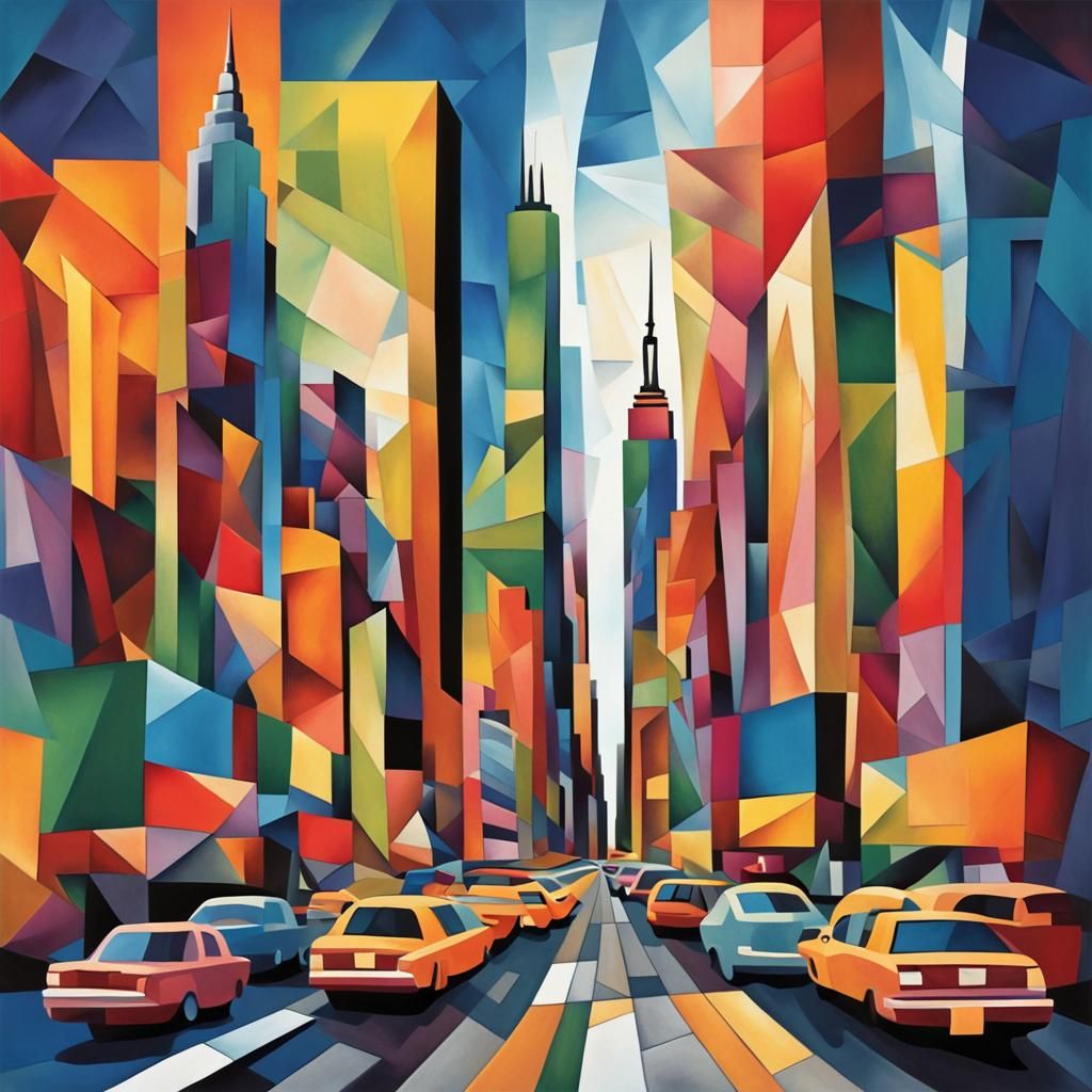 Vibrant Cubist Painting of New York City