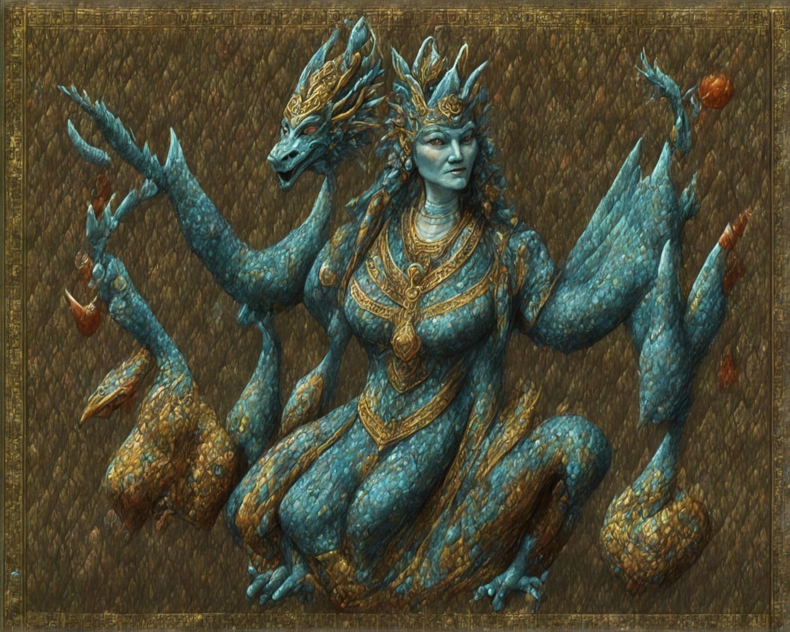 Tiamat: Babylonian Dragon Goddess in Watercolour