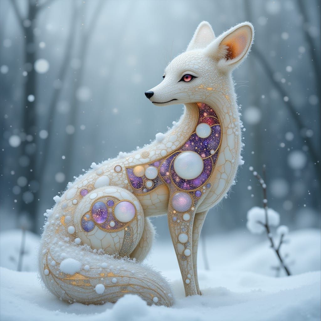 Snow Fox with Helix Fur in Sci-Fi Style