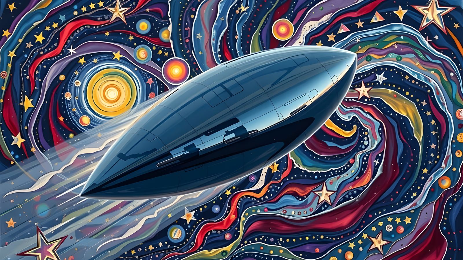 Resplendent Cylinder Races Through Impasto Cosmos