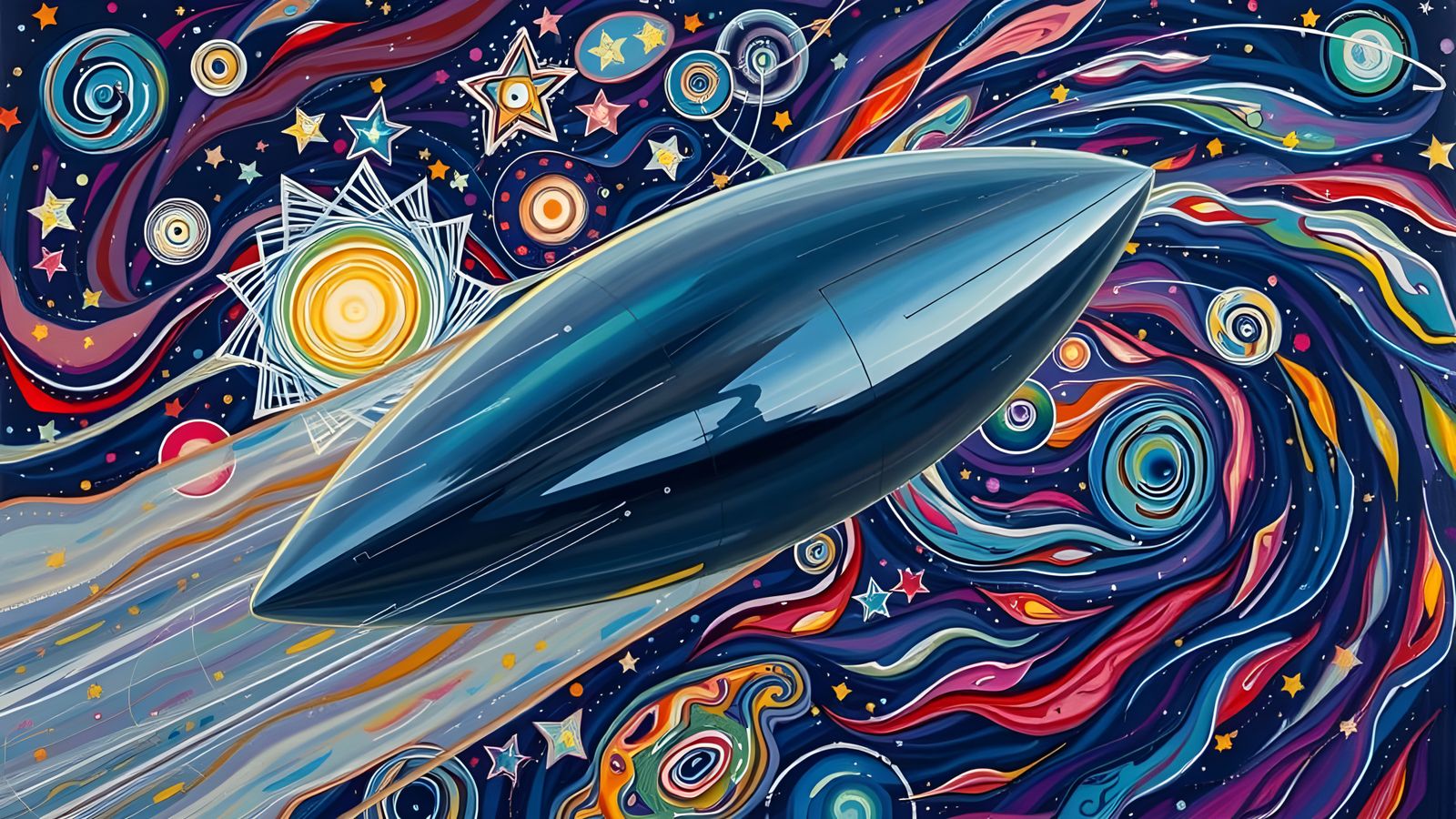 Sleek Cylinder Races Through Kandinsky Star Cosmos