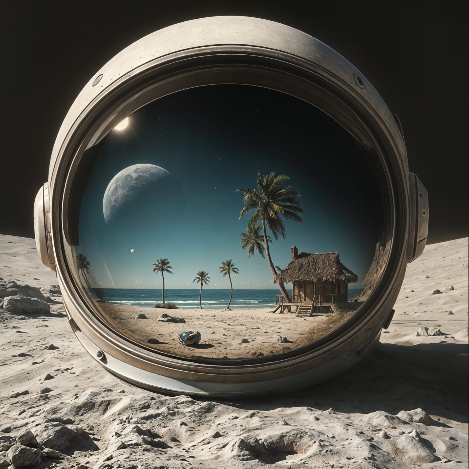Macabre Lunar Beach Reflected in Astronaut Helmet