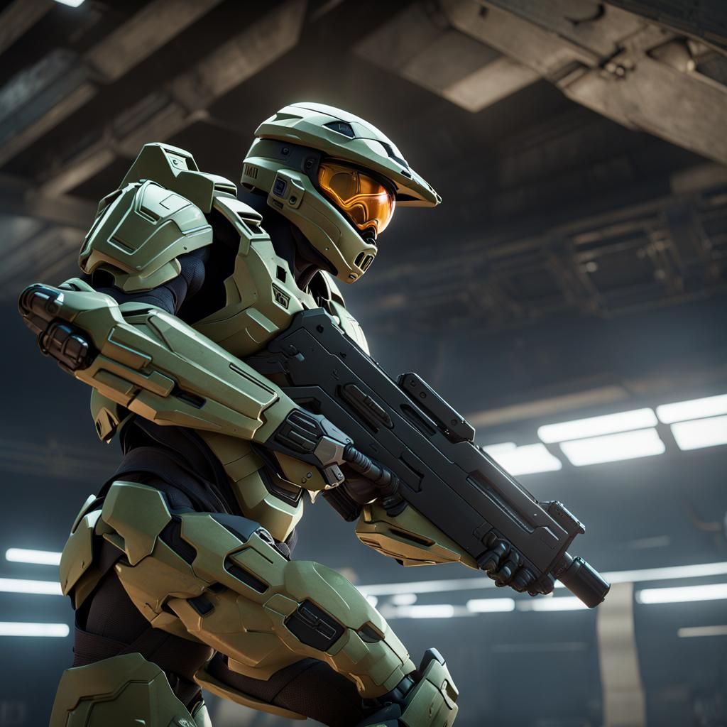 Master Chief in Epic 3D Game Cinematic Style
